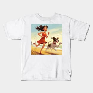 Running on the Beach with her pal Kids T-Shirt